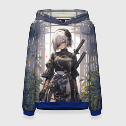 Толстовка-худи женская Nier automata девушка с мечами, цвет: 3D-синий