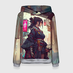 Женская толстовка Кибер самурай девушка