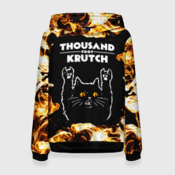Толстовка-худи женская Thousand Foot Krutch рок кот и огонь, цвет: 3D-черный