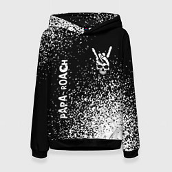 Толстовка-худи женская Papa Roach и рок символ на темном фоне, цвет: 3D-черный