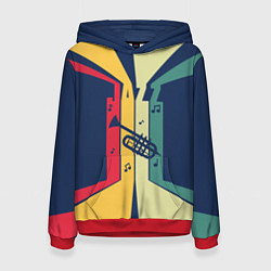 Женская толстовка Труба в разноцветных полосах Jazz music