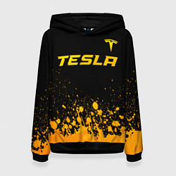 Толстовка-худи женская Tesla - gold gradient: символ сверху, цвет: 3D-черный