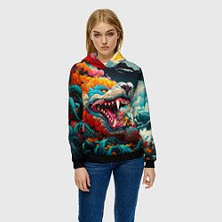 Толстовка-худи женская Художественный дракон от нейросети, цвет: 3D-черный — фото 2
