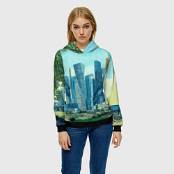 Толстовка-худи женская Москва-сити Ван Гог, цвет: 3D-черный — фото 2