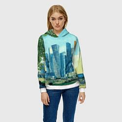 Толстовка-худи женская Москва-сити Ван Гог, цвет: 3D-белый — фото 2