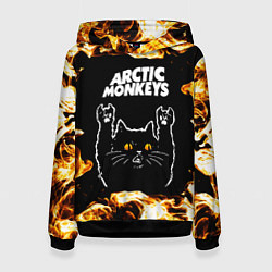 Толстовка-худи женская Arctic Monkeys рок кот и огонь, цвет: 3D-черный