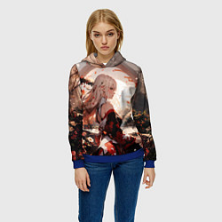 Толстовка-худи женская Японская девушка при закате солнца, цвет: 3D-синий — фото 2