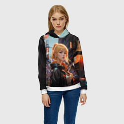 Толстовка-худи женская Боевая городская девчонка, цвет: 3D-белый — фото 2