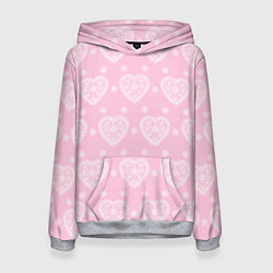 Толстовка-худи женская Розовое кружево сердечки, цвет: 3D-меланж