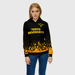 Толстовка-худи женская Tokyo Revengers - gold gradient: символ сверху, цвет: 3D-черный — фото 2