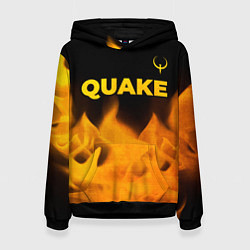 Толстовка-худи женская Quake - gold gradient: символ сверху, цвет: 3D-черный