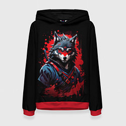 Толстовка-худи женская Волк-самурай, цвет: 3D-красный
