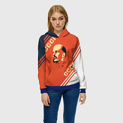Толстовка-худи женская Ленин на красном фоне, цвет: 3D-синий — фото 2