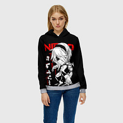 Толстовка-худи женская Nier automata - черный и красный, цвет: 3D-меланж — фото 2