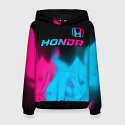 Толстовка-худи женская Honda - neon gradient: символ сверху, цвет: 3D-черный