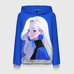 Толстовка-худи женская Аниме- девушка в синем, цвет: 3D-меланж