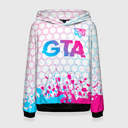 Толстовка-худи женская GTA neon gradient style: символ сверху, цвет: 3D-черный