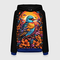 Толстовка-худи женская Тропическая птица и листья, цвет: 3D-синий