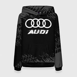 Толстовка-худи женская Audi speed на темном фоне со следами шин, цвет: 3D-черный