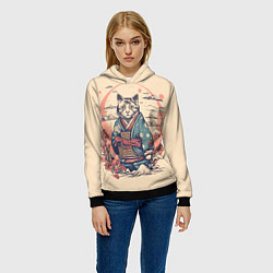 Толстовка-худи женская Кот-самурай, цвет: 3D-черный — фото 2