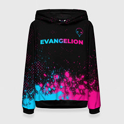 Толстовка-худи женская Evangelion - neon gradient: символ сверху, цвет: 3D-черный