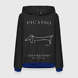 Толстовка-худи женская Собака на черном - Пабло Пикассо, цвет: 3D-синий