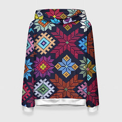 Толстовка-худи женская Орнамент удмуртский, цвет: 3D-белый