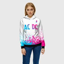 Толстовка-худи женская AC DC neon gradient style: символ сверху, цвет: 3D-черный — фото 2