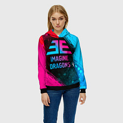Толстовка-худи женская Imagine Dragons - neon gradient, цвет: 3D-черный — фото 2
