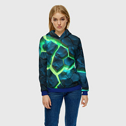 Толстовка-худи женская Яркий зеленый разлом плит, цвет: 3D-синий — фото 2