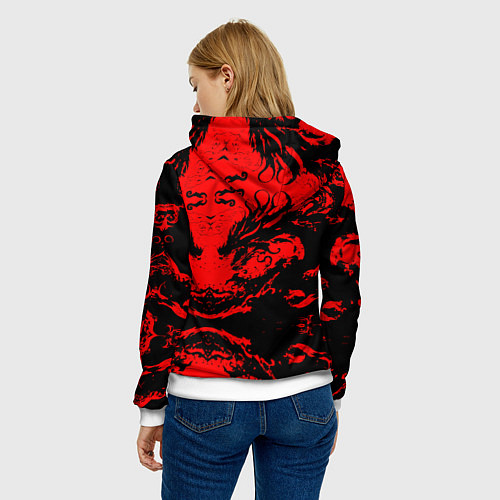 Женская толстовка Черный дракон на красном небе / 3D-Белый – фото 4