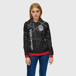 Толстовка-худи женская Volkswagen - classic black, цвет: 3D-красный — фото 2