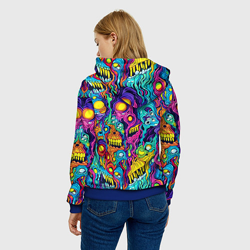 Женская толстовка Кислотные психоделические черепа / 3D-Синий – фото 4