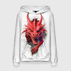 Женская толстовка Красный дракон выглядывает из стены