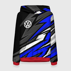 Толстовка-худи женская Volkswagen - Синяя абстракция, цвет: 3D-красный
