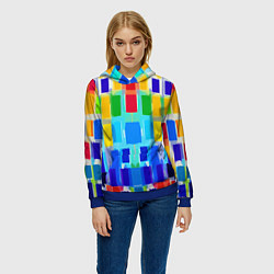 Толстовка-худи женская Colorful strips - pop art - vogue, цвет: 3D-синий — фото 2