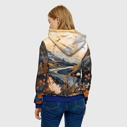 Женская толстовка Солнечное утро в цветущих горах / 3D-Синий – фото 4