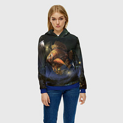 Толстовка-худи женская Рыба-дирижабль в ночи, цвет: 3D-синий — фото 2