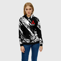 Толстовка-худи женская Mitsubishi - белый пятна, цвет: 3D-черный — фото 2
