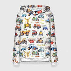 Женская толстовка Акварельные тракторы - детский паттерн