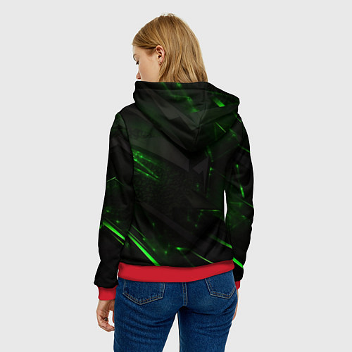 Женская толстовка Dark black green abstract / 3D-Красный – фото 4