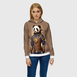 Толстовка-худи женская Крутой панда в стиле стимпанк - нейросеть, цвет: 3D-белый — фото 2