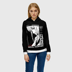 Толстовка-худи женская Макима охотник - Человек бензопила, цвет: 3D-белый — фото 2