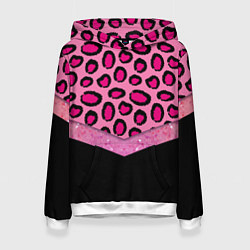 Толстовка-худи женская Розовый леопард и блестки принт, цвет: 3D-белый