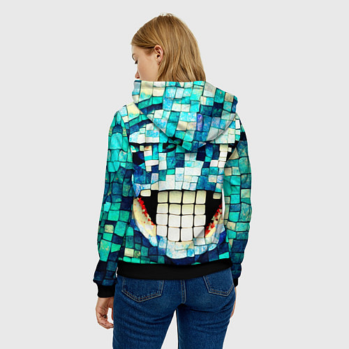 Женская толстовка Смайлик из бирюзовой мазайке / 3D-Черный – фото 4