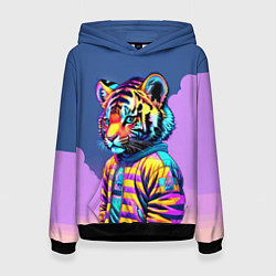 Толстовка-худи женская Cool tiger cub - pop art, цвет: 3D-черный