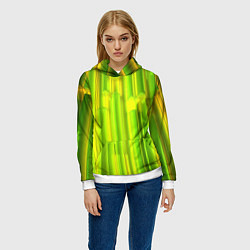 Толстовка-худи женская Зеленые неоновые полосы, цвет: 3D-белый — фото 2