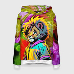 Толстовка-худи женская Funny lion cub - pop art, цвет: 3D-белый