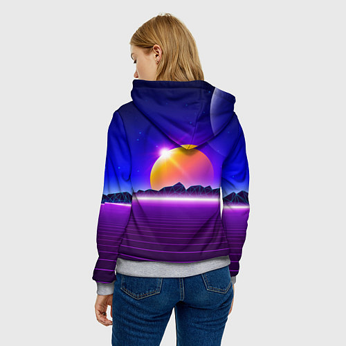 Женская толстовка Mountains - sun - space - vaporwave / 3D-Меланж – фото 4