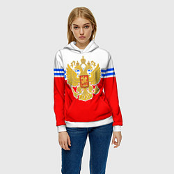 Толстовка-худи женская Герб Российской Федерации - полосы, цвет: 3D-белый — фото 2